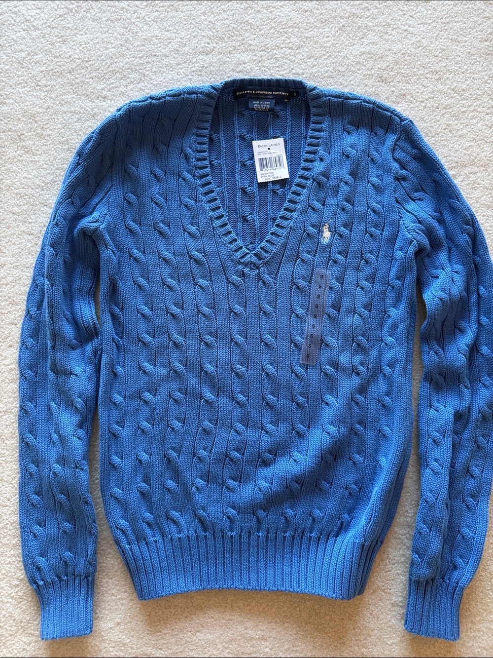Ralph Lauren Sport Women’s Cable-Knit V-Neck Sweater - Blue - Size S